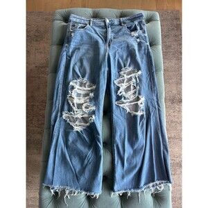 American Eagle Ultra Wide Leg Deconstructed Jeans Sz 14